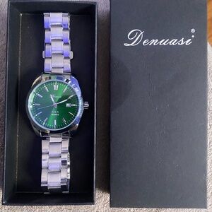 Men's Silver Watch with Green Dial